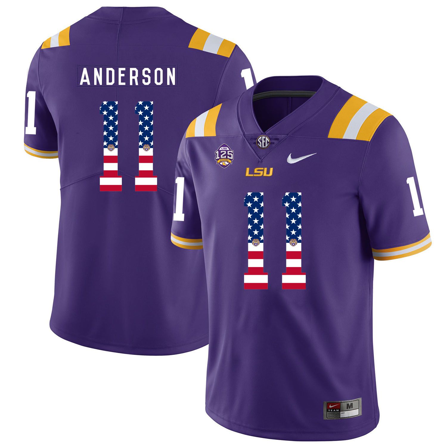 Men LSU Tigers #11 Anderson Purple Flag Customized NCAA Jerseys->customized ncaa jersey->Custom Jersey
